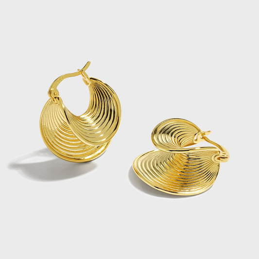 Irregular Thread Shell Hoop Earrings, 925 Sterling Silver