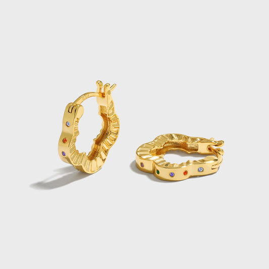 Colorful CZ Four-Leaf Clover Hoop Earrings