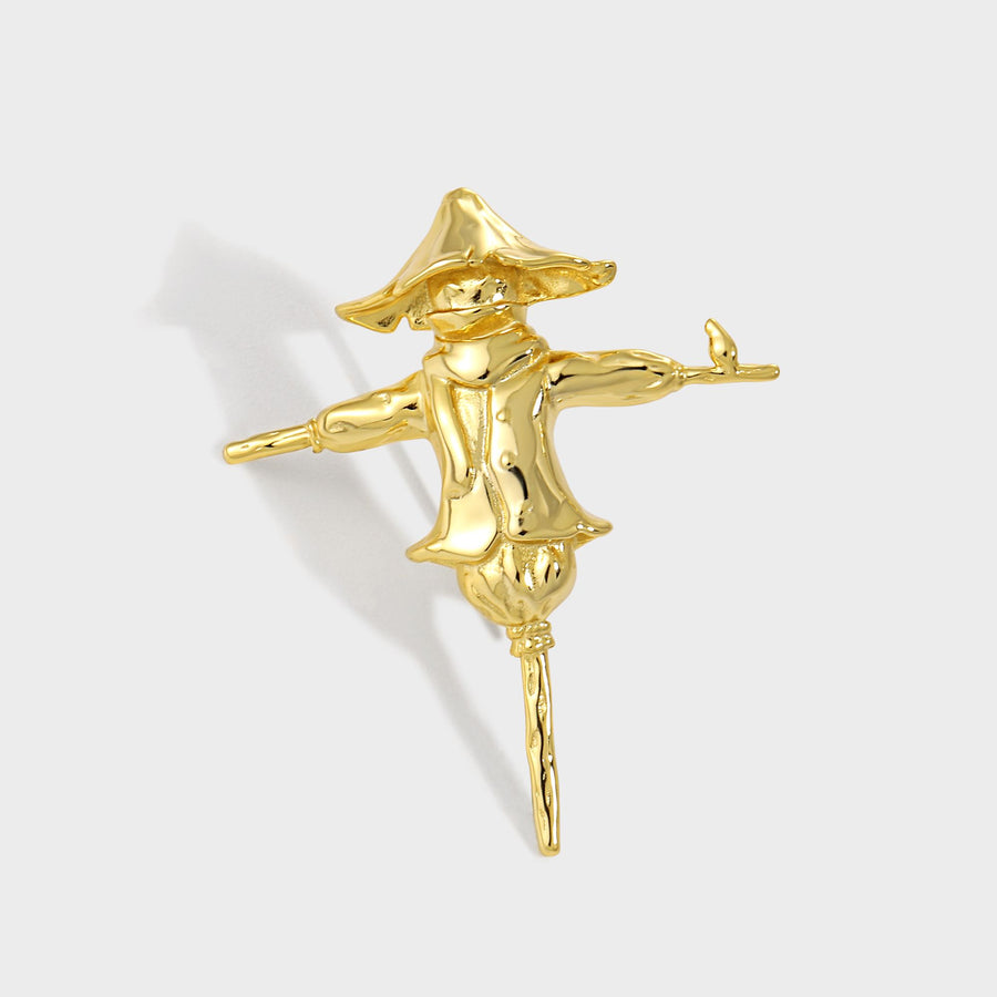 Yellow Gold Scarecrow Sterling Silver Brooch