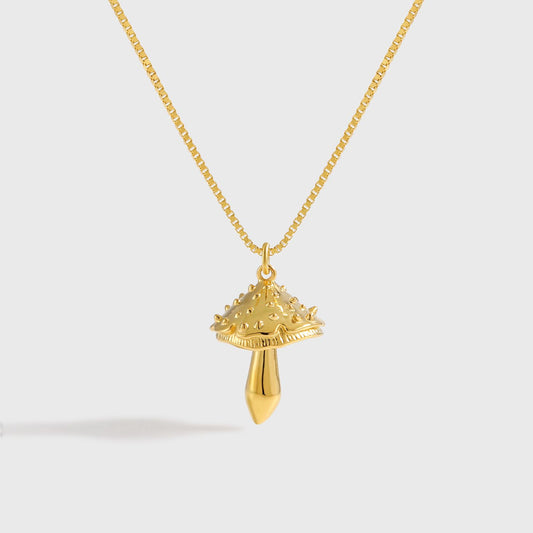 Double Layer Irregular Border Mushroom Necklace, 925 Sterling Silver