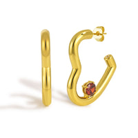 Red Crystal Heart Sterling Silver Hoop Earrings