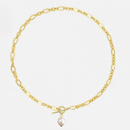 Hollow Wave Oval Pearl Necklace in 925 Sterling Silver