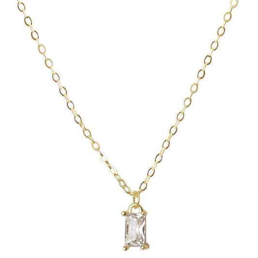 Baguette CZ Sterling Silver Curb Chain Necklace