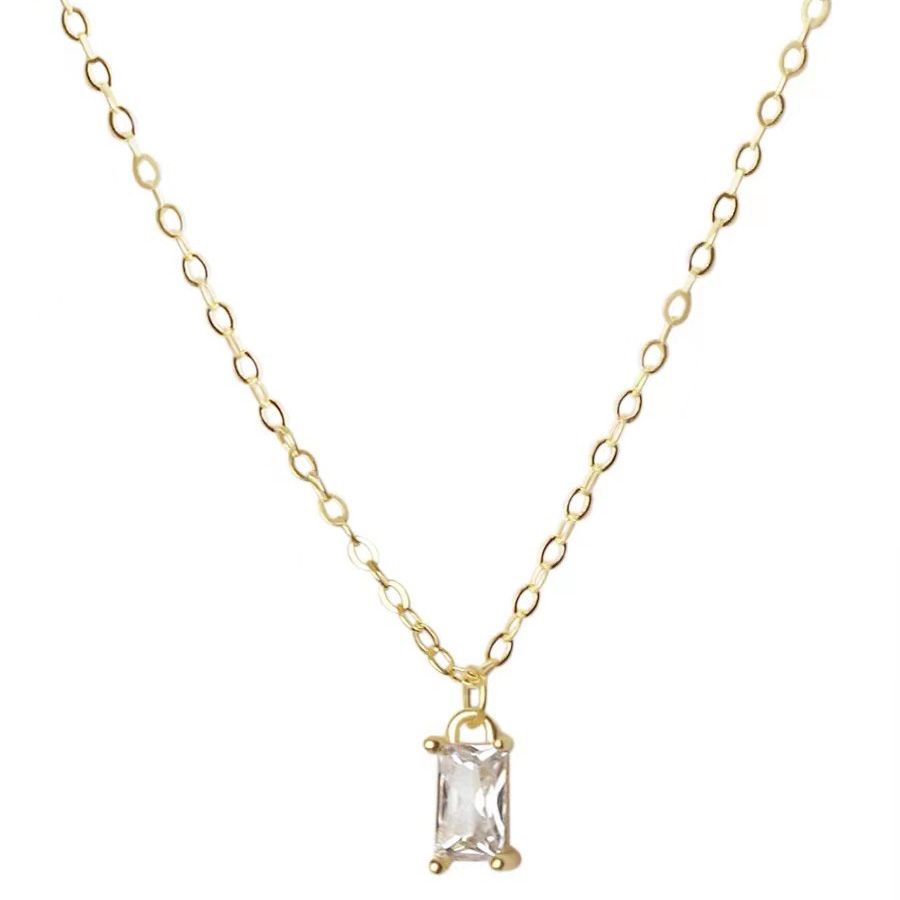 Baguette Crystal Sterling Silver Curb Chain Necklace