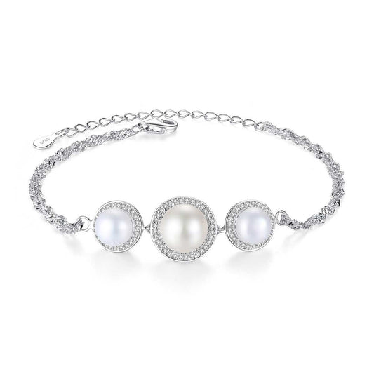 Three Cultured Pearl Bracelet, 18K Gold-Plated 925 Sterling Silver