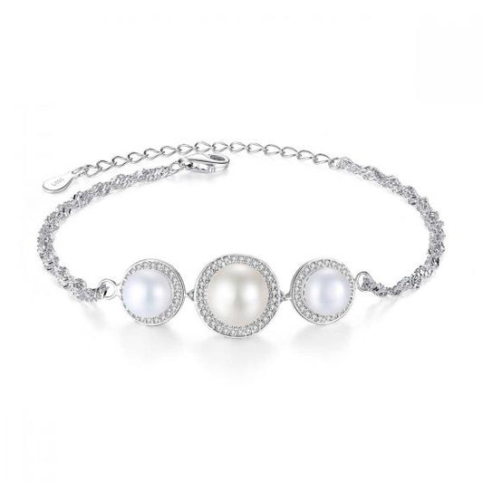 Three Cultured Pearl Bracelet, 18K Gold-Plated 925 Sterling Silver