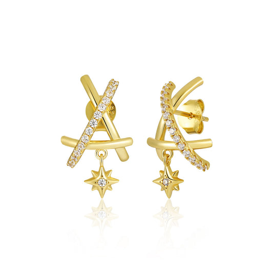 CZ Sun Drop Irregular Triangle 925 Sterling Silver Earrings