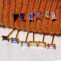 Simple Geometry Crystal Rectangle Stud Earrings