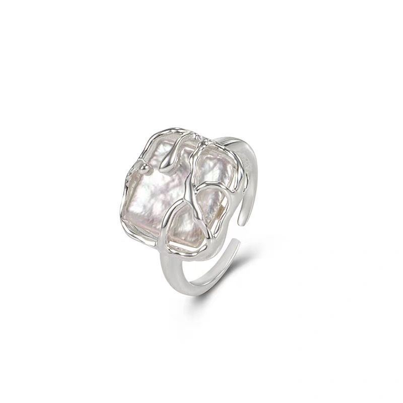 Baroque Pearl Tree Branch Adjustable Ring 925 Sterling Silver