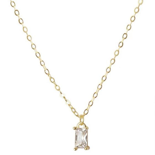 Baguette CZ Sterling Silver Curb Chain Necklace