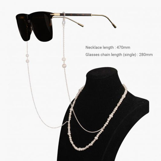 Irregular Natural Pearl Eyeglass Chain, 925 Sterling Silver