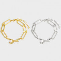 Natural Pearl Fork Crystal 925 Sterling Silver Hollow Chain Bracelet