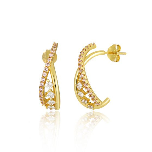 Irregular Cross CZ Hoop Earrings in Sterling Silver