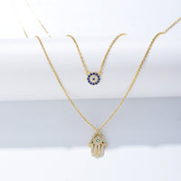 Sterling Silver Hamsa Hand Double Layer Necklace