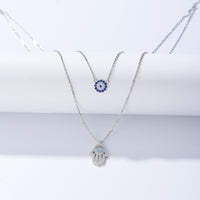 Sterling Silver Hamsa Hand Double Layer Necklace
