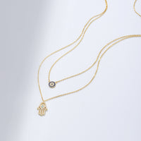 Sterling Silver Hamsa Hand Double Layer Necklace
