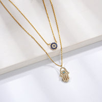 Sterling Silver Hamsa Hand Double Layer Necklace