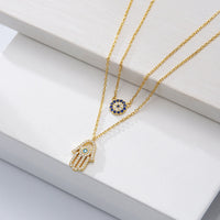 Sterling Silver Hamsa Hand Double Layer Necklace