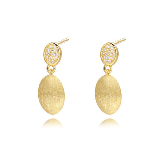 Gold Plated Sterling Silver Brushed Drop Earrings