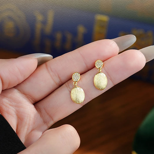 Gold Plated Sterling Silver Brushed Drop Earrings