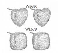 Geometric Square Heart Leaf 925 Sterling Silver Stud Earrings