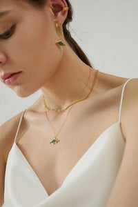 Stegosaurus 925 Sterling Silver Earring, 18K Yellow Gold Plating (Green)