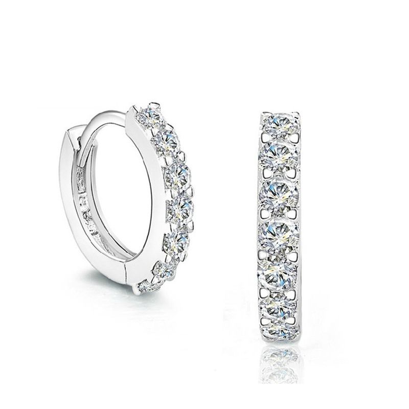 Round Crystal 925 Sterling Silver Hoop Earrings