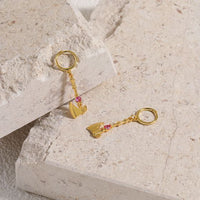 Red Heart Crystal Axe Leverback Earrings, 925 Sterling Silver
