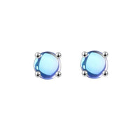 Sterling Silver Round Moonstone Stud Earrings