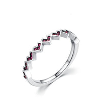 Sterling Silver Red Love Heart Half Eternity Ring