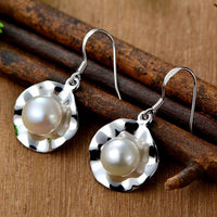 Natural Leaf Sterling Silver Pearl Drop Earrings