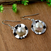 Natural Leaf Sterling Silver Pearl Drop Earrings