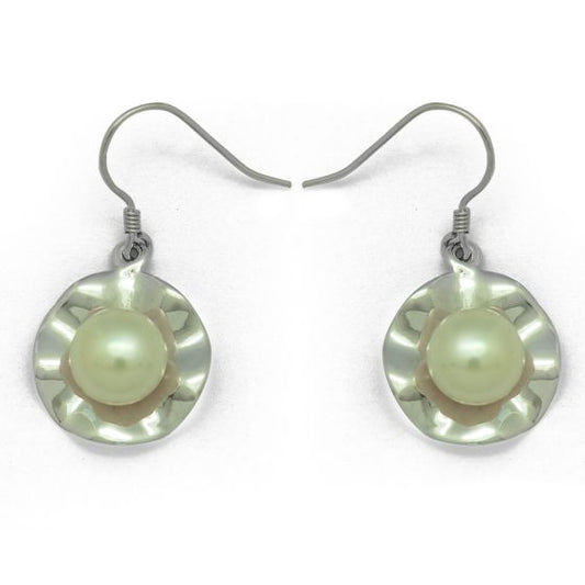 Natural Leaf Sterling Silver Pearl Drop Earrings