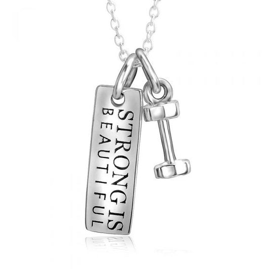 Dumbbell Barbell 925 Sterling Silver Necklace