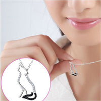 Wolf Pendant Necklace in Black and White Cubic Zirconia