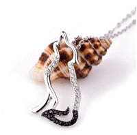 Wolf Pendant Necklace in Black and White Cubic Zirconia