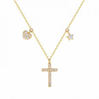 Crystal Cross Heart Star 925 Sterling Silver Necklace