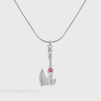 Red Heart Crystal Axe Pendant Necklace in 925 Sterling Silver