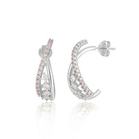 Irregular Cross Crystal Hoop Earrings in Sterling Silver
