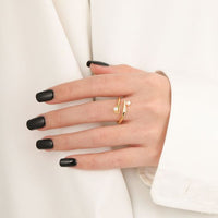 Natural Pearl Fork and Knife Crystal Sterling Silver Adjustable Ring