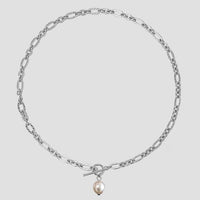 Hollow Wave Oval Pearl Necklace in 925 Sterling Silver