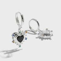 Black and White Heart Crystal Dangling Sterling Silver Earrings
