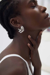 Hollow Three C-Shape Electroformed Huggie Stud Earrings