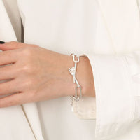 Natural Pearl Fork Crystal 925 Sterling Silver Hollow Chain Bracelet