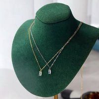 Baguette Crystal Sterling Silver Curb Chain Necklace