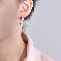 Sterling Silver Blue & Green Dangle Drop Earrings
