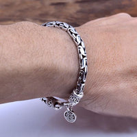Carved Thai 925 Sterling Silver Blessing Bracelet for Men
