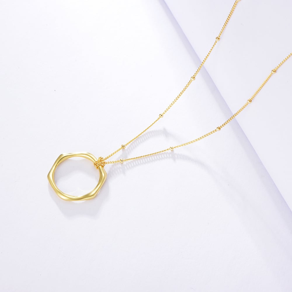 Gold Hollow Hexagon Pendant Necklace