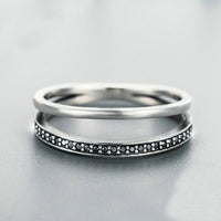 Double Line Black Crystal 925 Sterling Silver Ring