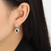 Black and White Heart Crystal Dangling Sterling Silver Earrings